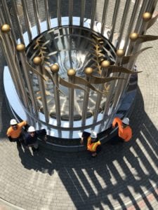 Construction of giant MLB trophy replica in St. Louis, MO