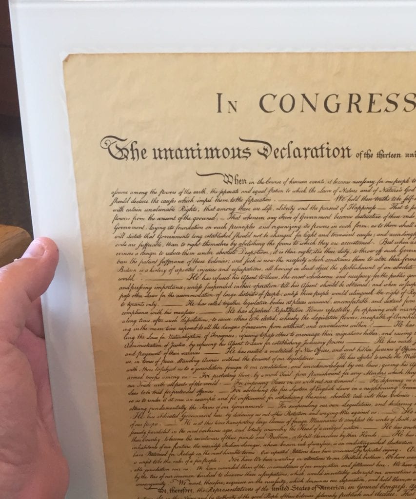Laminated parchment print using Tru Vue Conservation Reflection Control® glass